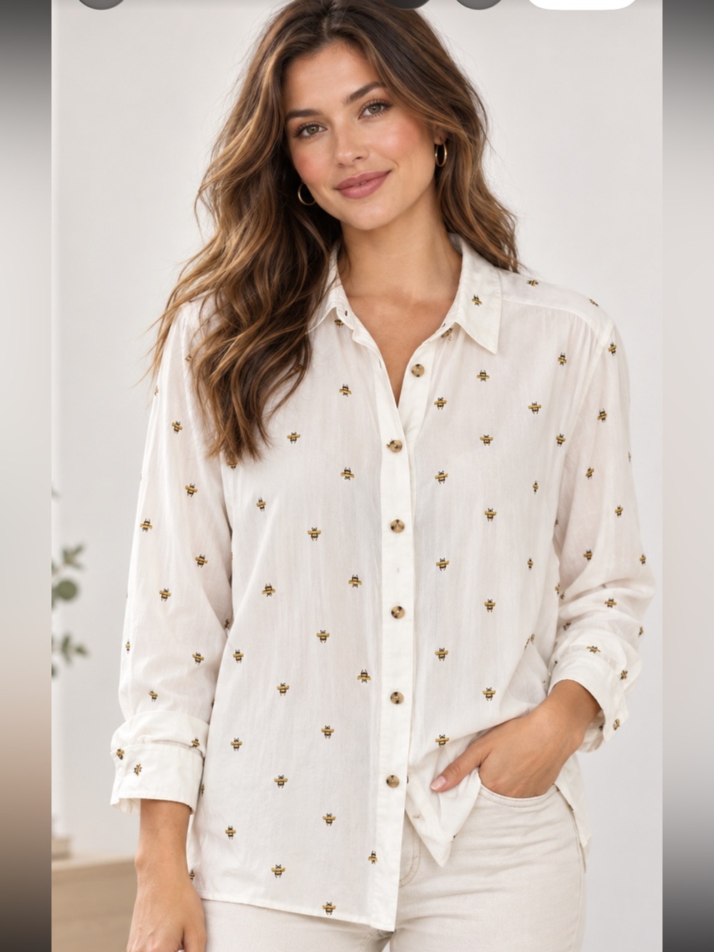 Chico's Cream Shirt with Gold Details